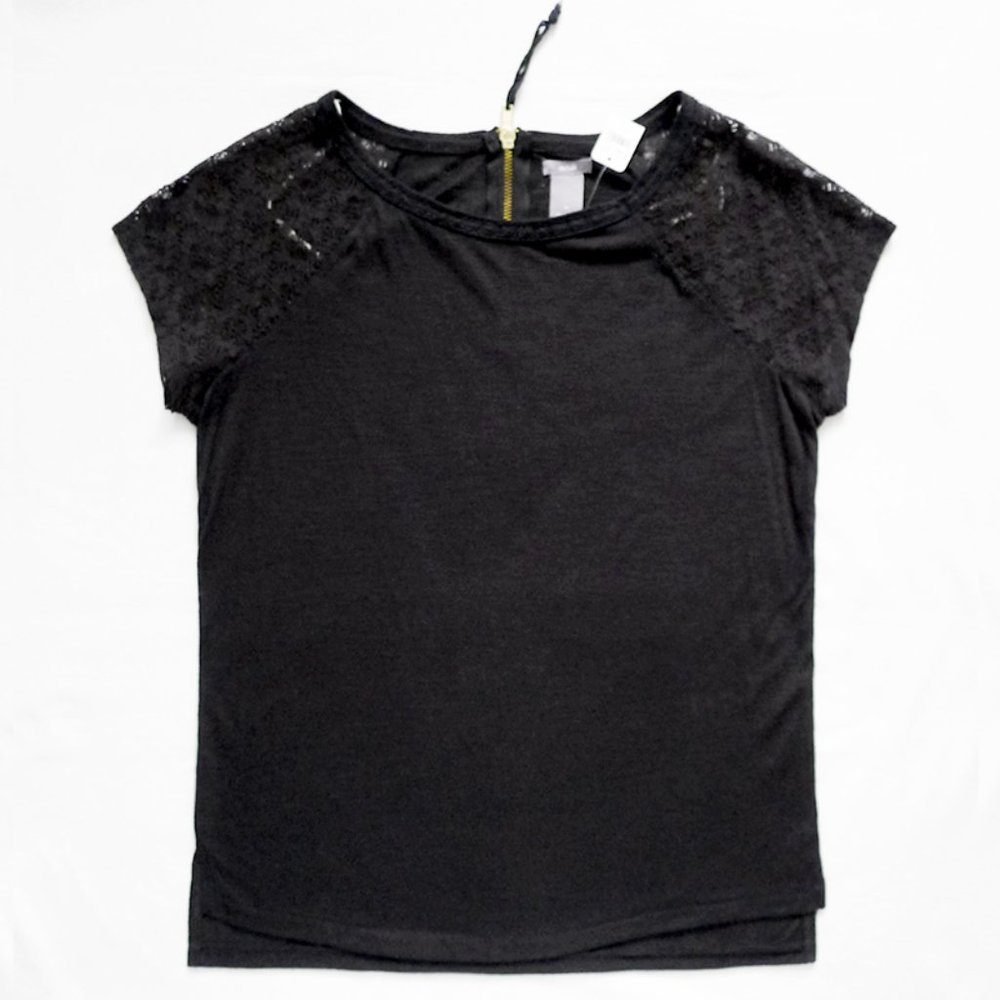 NEW WITH TAG AERIE Lace Shoulder Cap Sleeves Back Zip Top/Shirt Small